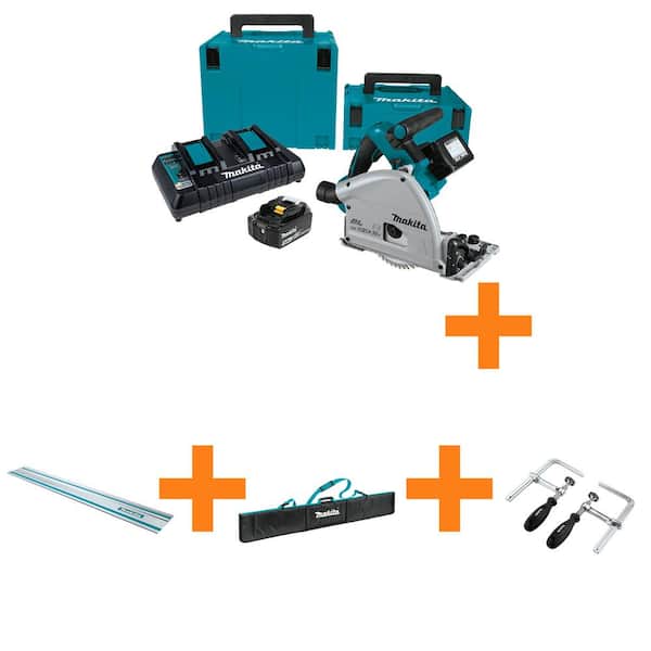 Makita 36V (18V X2) LXT Brushless Cordless 6-1/2" Plunge Circular Saw Kit (5.0Ah) & 55" Guide Rail with Bag & Clamps