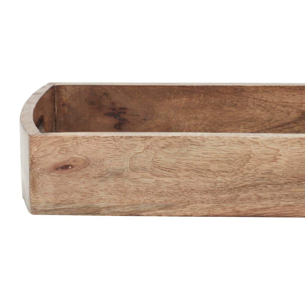 Light Brown Mango Wood Decorative Tray Set with Slot Handles, 3-Piece