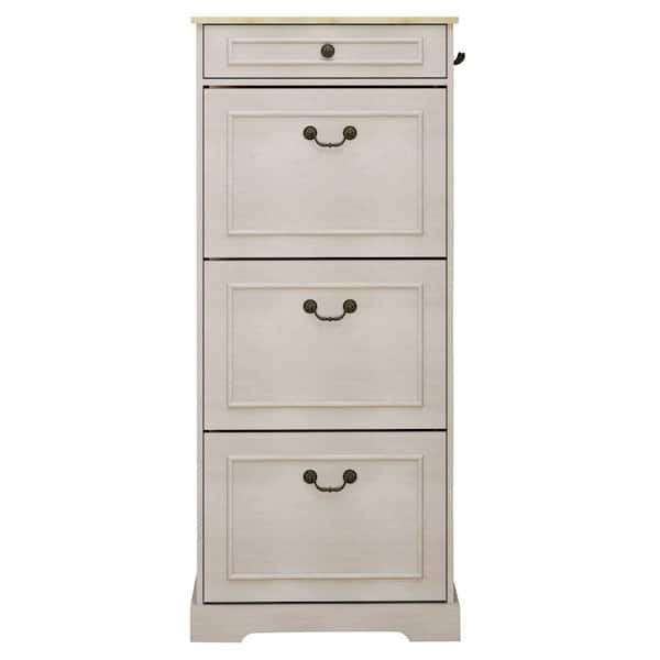 48.22 in. H x 20.86 in. W Antique White Shoe Cabinet with 1 Drawer and 3 Flip Drawers