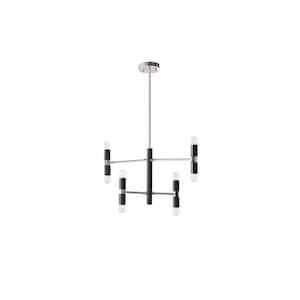 8-Light Modern Black and Silver Metal Finish two-tone linear design Chandelier for living room with no bulbs included