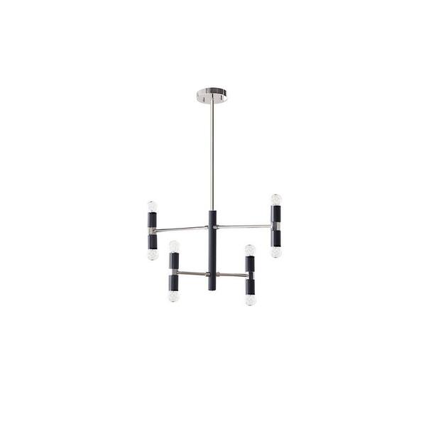 Jushua 8-Light Modern Black and Silver Metal Finish two-tone linear design Chandelier for living room with no bulbs included