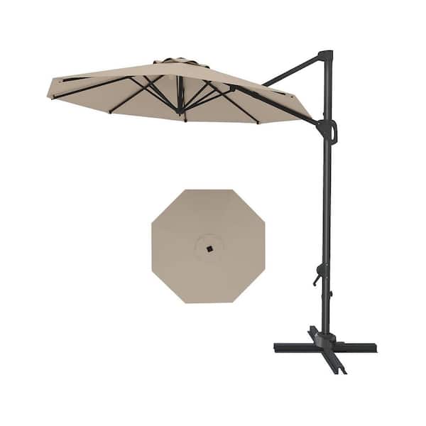 commercial offset patio umbrella 10 ft. Metal Pole Cantilever Market Offset Patio Umbrella in Tan with Tilt  Adjustment and Cross Base ATYPPG_335NSEVP
