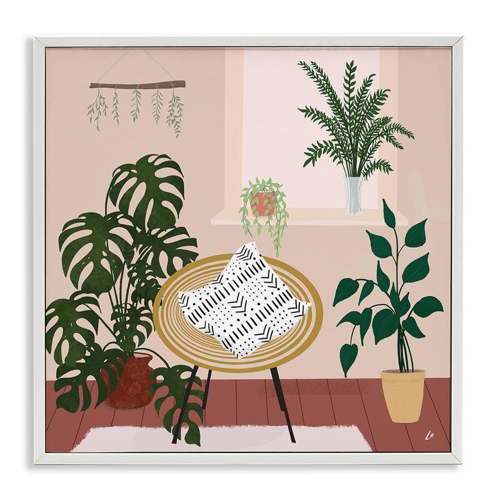 Plant Filled Boho Space by Lydia Orange White Framed Home Giclee Art Print 17 in. x 17 in. price history on PriceWatchPro