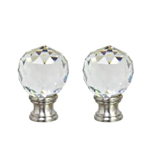 1-3/4 in. Clear Faceted Crystal Lamp Finial with Brushed Nickel (2-Pack)