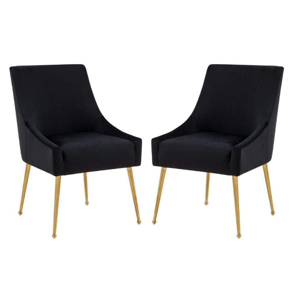 Benjara Modern Black and Gold Metal and Fabric Solid Back Dining Chair