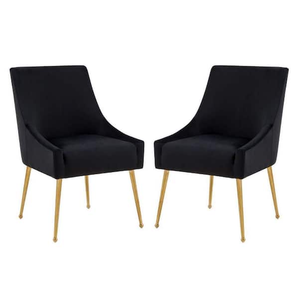 Benjara Modern Black and Gold Metal and Fabric Solid Back Dining Chair (Set of 2)
