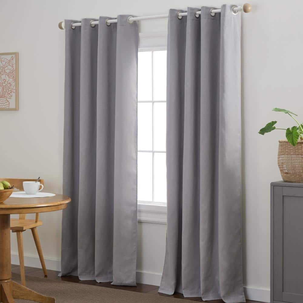 TOWN & COUNTRY BASICS Selena Solid Linen Texture 50 in. W x 84 in. L Polyester Room Darkening Sage Grey Curtain (Set of 2)