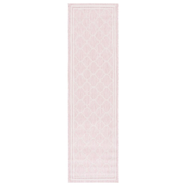 Courtyard Pink/Beige 2 ft. x 8 ft. Border Quatrefoil Indoor/Outdoor Runner Rug