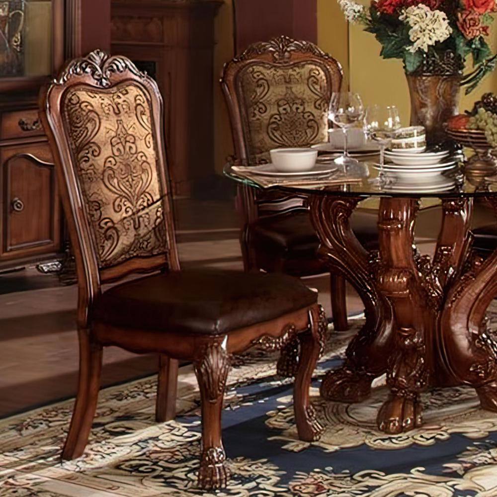 Cherry Oak Dresden High-Back Faux Leather Side Chair