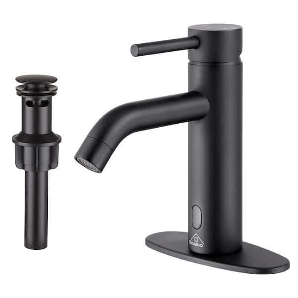 CASAINC Single Handle Single Hole Bathroom Faucet with Touchless Sensor in Matte Black