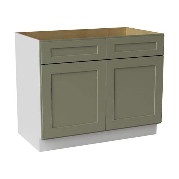 42 in. W x 24 in. D x 34.5 in. H Ready to Assemble Solid Wood Shaker Sink Base Kitchen Cabinet in Sage Green