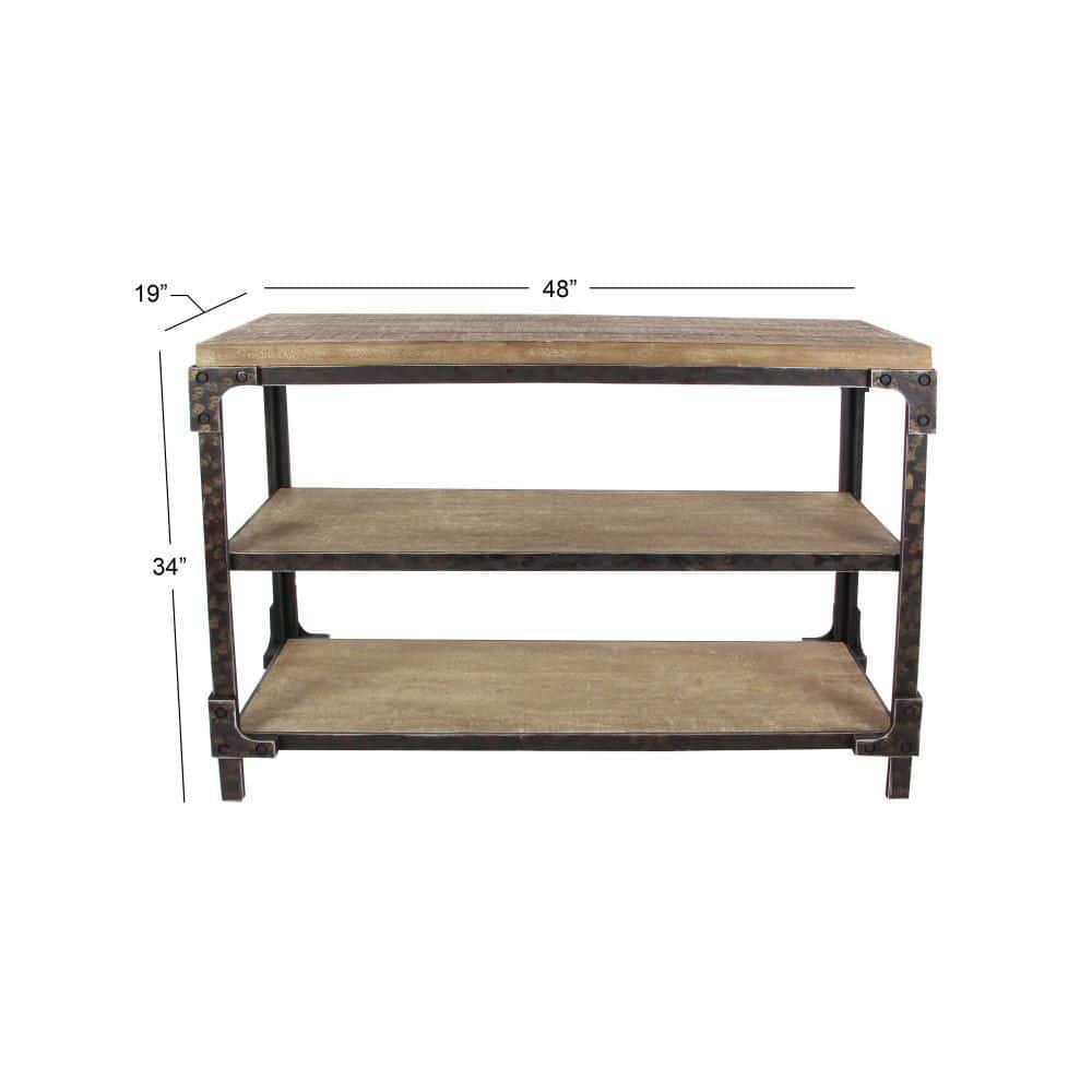 Brown Industrial Wood and Metal 3-Tier Console Table with Storage