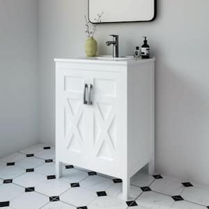 Silvia 24.25 in. W x 18.5 in. D x 35 in. H Single Sink Freestanding Bath Vanity in Matte White with White Ceramic Top