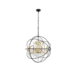 Timeless Home Cara 32 in. W x 34.5 in. H 8-Light Black and Gold Pendant