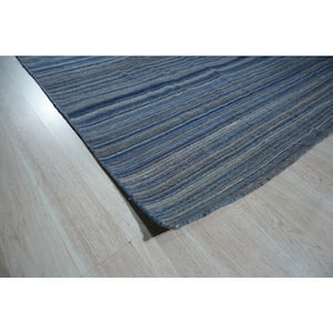 Blue 5 ft. x 8 ft. Handmade Polyester Contemporary Indoor/Outdoor Stripes Rug Area Rug