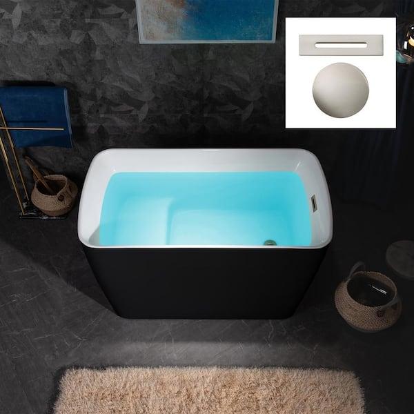 WOODBRIDGE Cube 48 in. x 27.5 in. Acrylic Flat Bottom Soaking Bathtub with Reversible Drain in Black with Brushed Nickel
