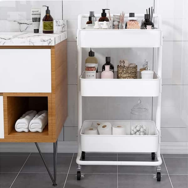 OLUMAT White Kitchen Cart with Spacious Storage Capacity