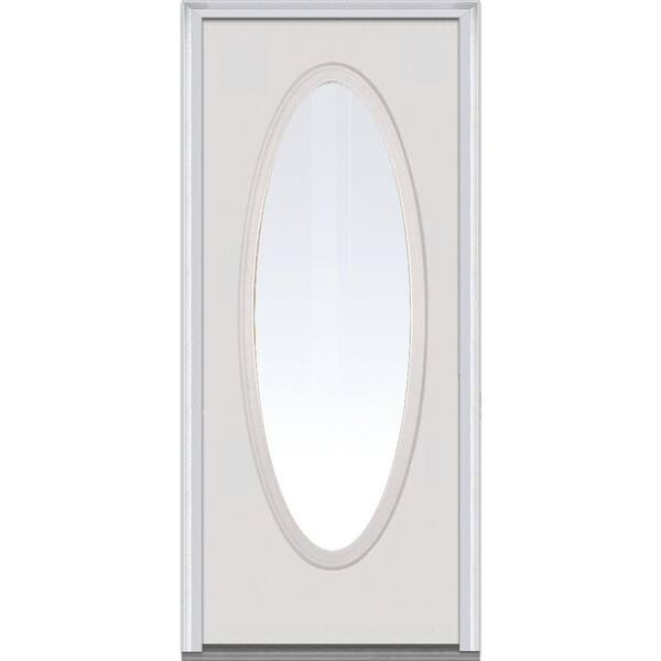 MMI Door 30 in. x 80 in. Left-Hand Inswing Oval Lite Clear Classic Primed Fiberglass Smooth Prehung Front Door