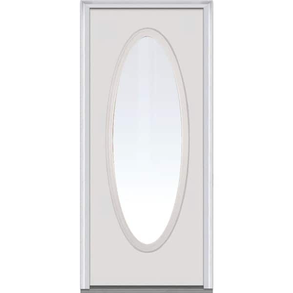 MMI Door 34 in. x 80 in. Clear Glass Left-Hand Large Oval Classic Primed Steel Prehung Front Door