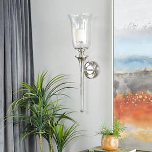 30 in. Silver Aluminum Metal Wall Sconce with Glass Holder