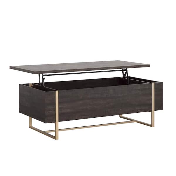 SAUDER Walter Heights 47 in. Blade Walnut Rectangle Composite Coffee Table with Lift Top and Metal Frame
