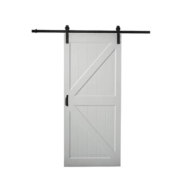 TRUporte K-Brace 36 in. x 84 in. White MDF Sliding Barn Door with Hardware Kit