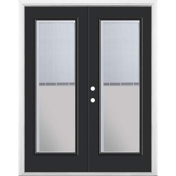 Masonite 60 in. x 80 in. Jet Black Steel Prehung Right-Hand Inswing Mini Blind Patio Door with Brickmold