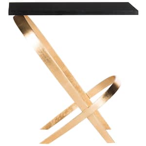 Dovie 21.5 in. Black and Gold Glass Side Table