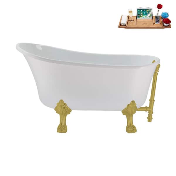 Streamline 51 in. Acrylic Clawfoot Non-Whirlpool Bathtub in Glossy White with Brushed Gold Drain And Brushed Gold Clawfeet