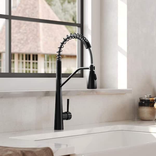 20 in. Height 360° Spout Swivel Spring Single Handle Pull Out Sprayer Faucet with Stainless Steel in Matte Black