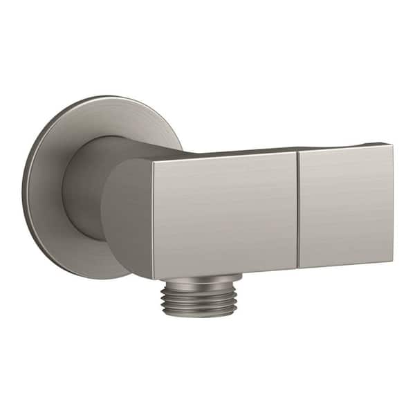 KOHLER 1/2 in. Metal 90-Degree NPT Wall Mount Supply Elbow with Check Valve and Hand Shower Holder in Vibrant Brushed Nickel