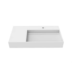Juniper 35.43 in. Wall Mount Solid Surface Right Side Basin Rectangular Bathroom Sink in Matte White