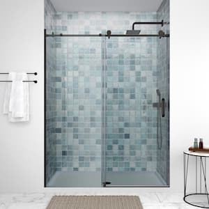 Aso 48 in. W x 74 in. H Sliding Shower Door with CrystalTech Treated 5/16 in. Tempered Clear Glass, Matte Black Hardware