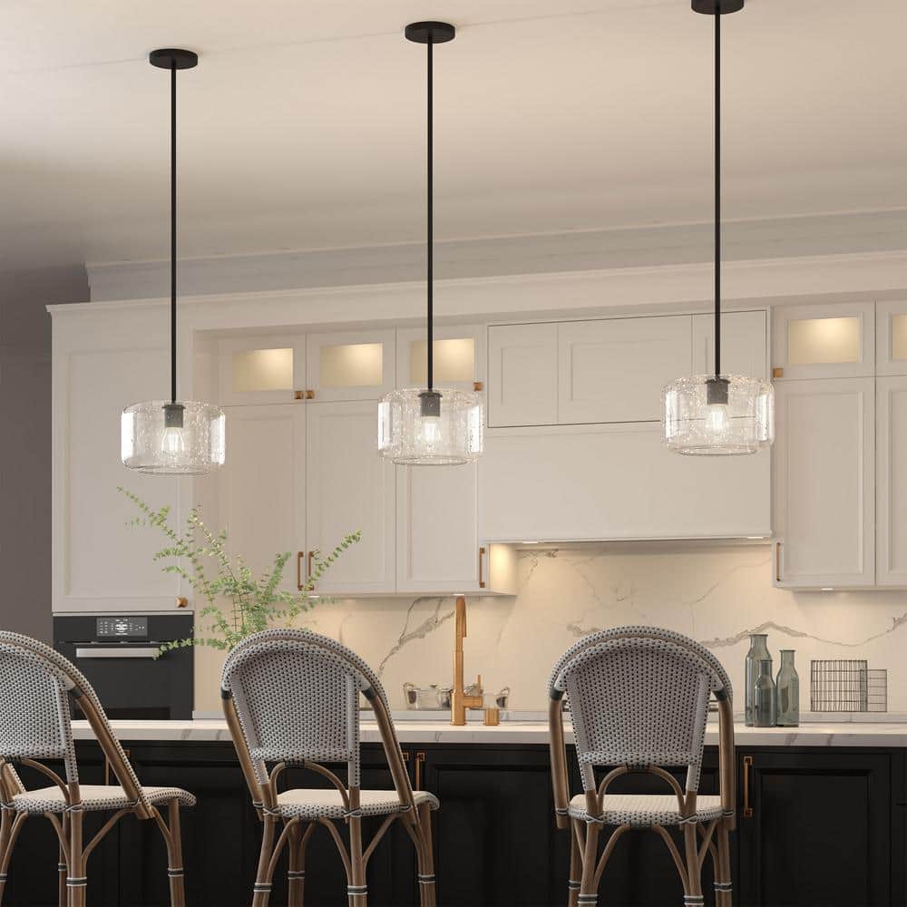 Modern Farmhouse 11" Blackened Bronze Globe Pendant with Seeded Glass
