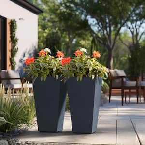 Modern 24.5in. High Large Tall Tapered Square Granite Gray Outdoor Cement Planter Plant Pots Set of 2