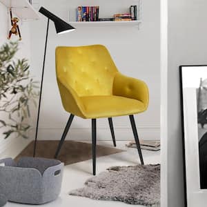 Chandler Yellow Velvet Upholstered Tufted Back Arm Accent Dining Chair (Set of 2)