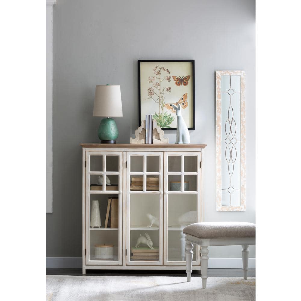 Cream Wood and Glass Freestanding Office Cabinet