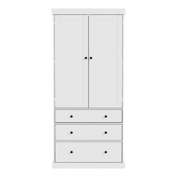 35 in. W x 18 in. D x 77 in. H White Linen Cabinet, Farmhouse Kitchen Pantry, Freestanding Tall Cupboard Storage Cabinet