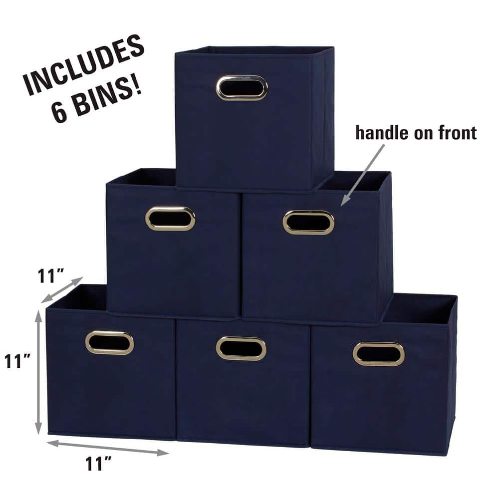 Navy Blue Foldable Fabric Storage Cube Bins, Set of 6