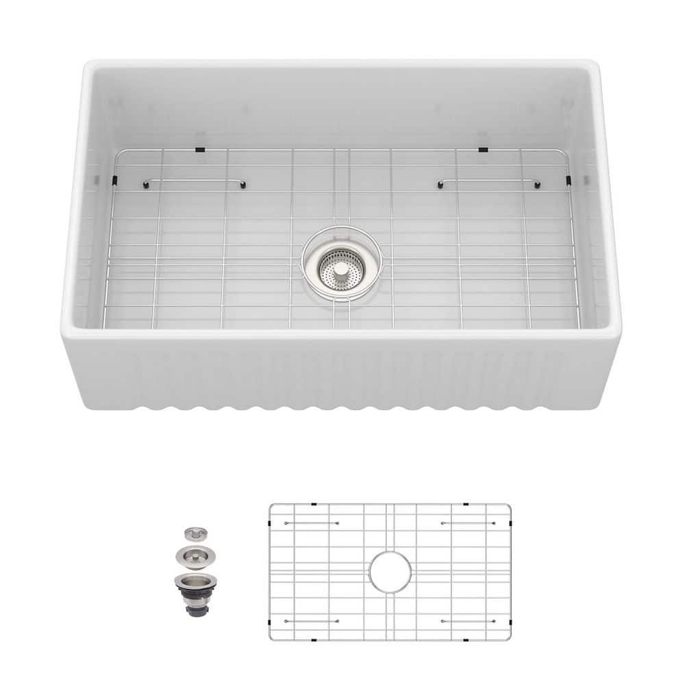 30 in. Farmhouse/Apron-Front Single Bowl White Ceramic Kitchen Sink with Bottom Grids price history on PriceWatchPro