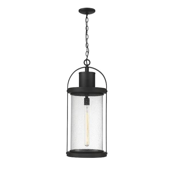Unbranded 1-Light Black Outdoor Pendant Light with Clear Seedy Glass Shade