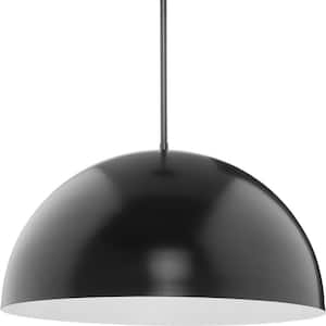Perimeter Collection 23.62 in. 1-Light Matte Black Mid-Century Modern Pendant with Metal Shade
