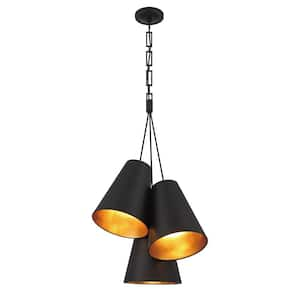 00633779095757, Brian Patrick Flynn Alston 3-Light Matte Black + Antique Gold Pendant-Light