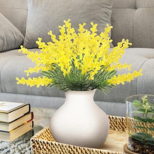 14 in. Yellow Artificial Acacia Mimosa Flower Stem Tropical Spray Branch Set of 6