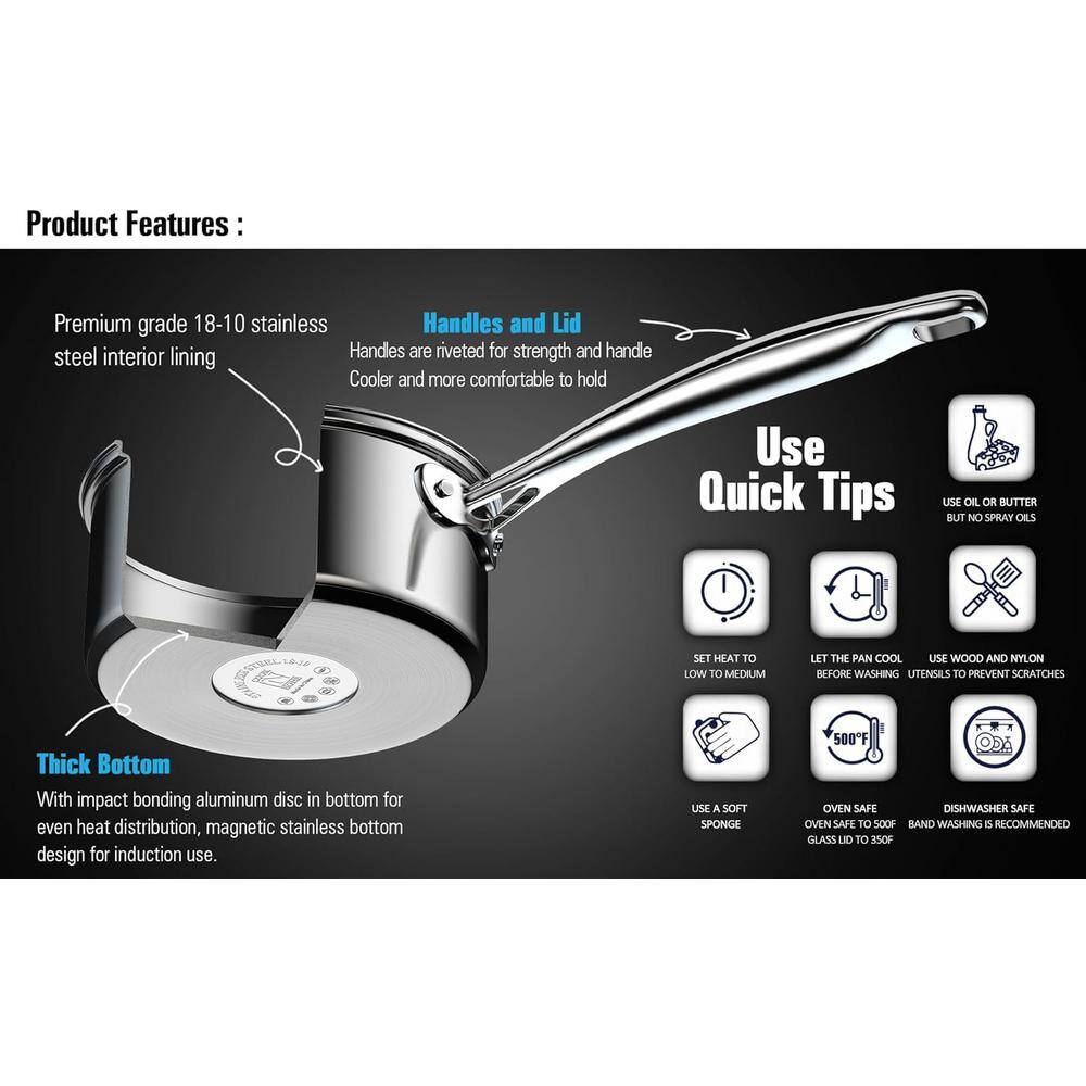 3-Quart Stainless Steel Saucepan with Glass Lid