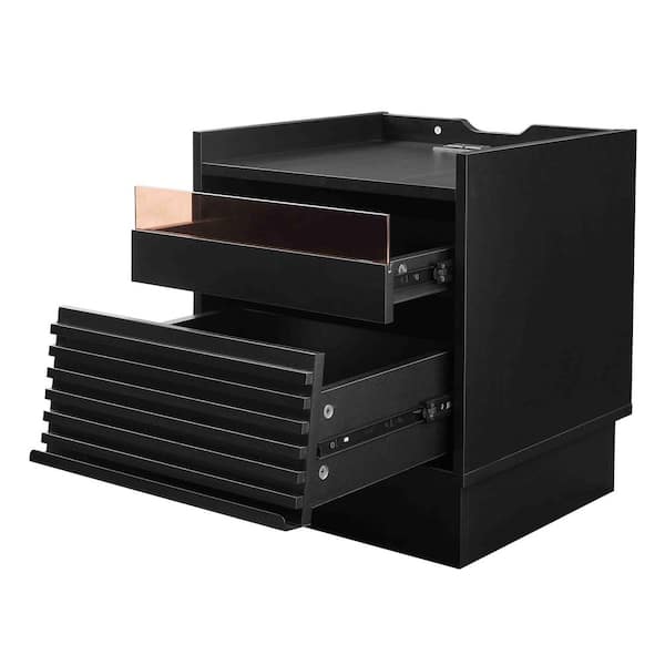 Black 2 Drawers 17 in. W Nightstand