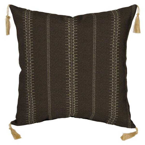 Bombay Outdoors Trevor Stripe Espresso Square Outdoor Throw Pillow with Tassels (Pack of 2)