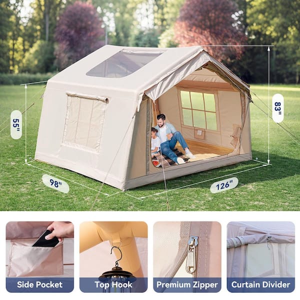6-8 Person Inflatable Camping Tent with Hand Pump and Carry Bag 4 Seasons Air Glamping Tents Waterproof Blow Up Tent