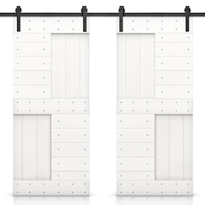 48 in. x 84 in. Pure White Stained DIY Knotty Pine Wood Interior Double Sliding Barn Door with Hardware Kit