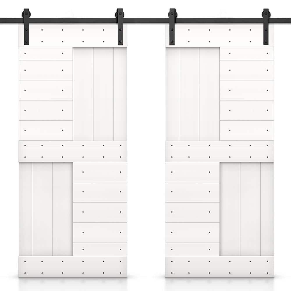 72 in. x 84 in. Pure White Stained DIY Knotty Pine Wood Interior Double Sliding Barn Door with Hardware Kit price history on PriceWatchPro
